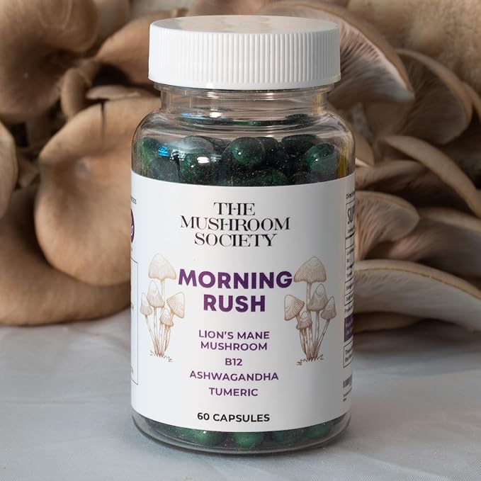 Morning Rush - Lion’s Mane, Ashwagandha, Turmeric & B12 Extract Blend Supplement - Focus & Energy Support - 60 Vegan Capsules