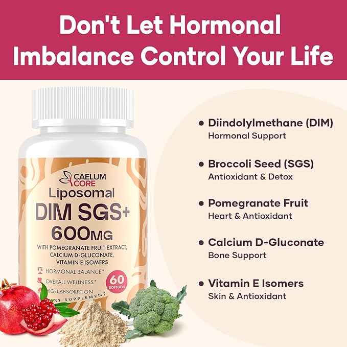 Liposomal DIM SGS Supplement - Hormone Supplement for Women & Men, Estrogen Supplements Contains Sulforaphane Glucosinolate, Vitamin E, Pomegranate Fruit - Support Detox and Antioxidant (1 Pack)