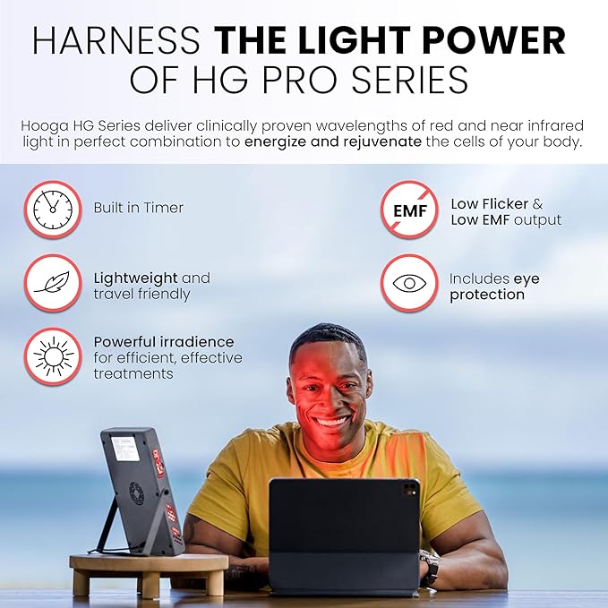 Hooga Red Light Therapy, 660nm 850nm Near Infrared Light Therapy with Timer, Built in Stand, Clinical Grade High Power Output for Skin Health, Pain Relief, Muscle Recovery, Performance. HG200