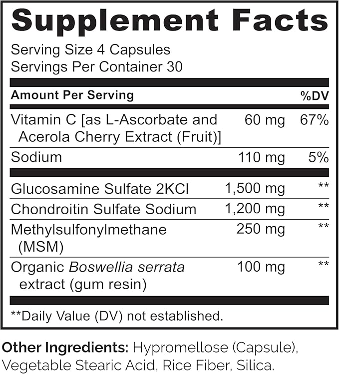 NATURELO Glucosamine Chondroitin MSM with Boswellia and Vitamin C - Supplement for Joint Comfort, Mobility, and Strength - 120 Capsules (Pack of 2)