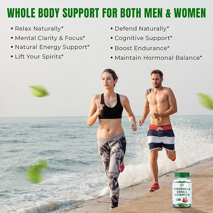 Rhodiola Rosea Gummies 1500mg – Vegan Sugar-Free Adrenal Support Supplement for Stress, Energy, Mood & Focus – Cortisol Balance Adaptogen – Non-GMO Herbal Chews – 60 Count