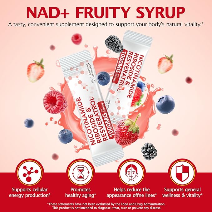 NAD+ Liquid Supplement, Premium Nicotinamide Riboside & Resveratrol, High-Potency NAD 1000mg Liquid, Boosts Cellular Energy, Concentration & Anti-Aging, Advanced NAD Supplement for Men & Women