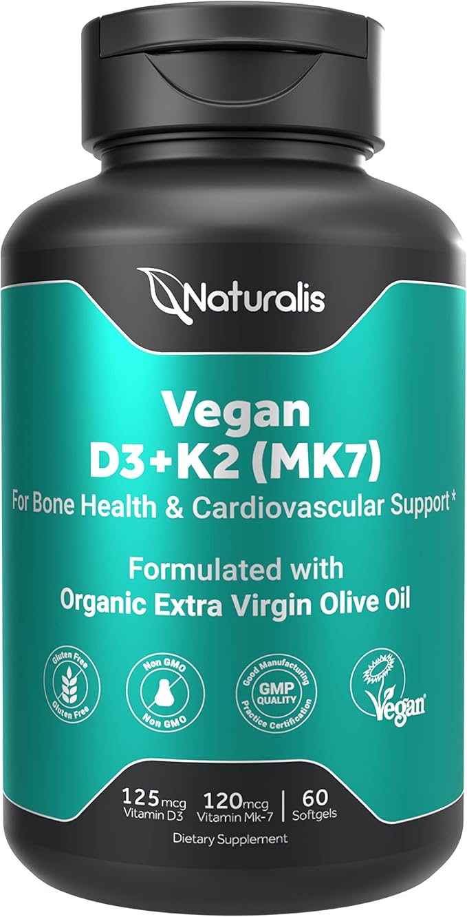 Vegan Vitamin D3 + K2 from Algae | 5000iu Vitamin D with 120mcg MK7 Vitamin K | Vegan Society Certified, Sustainably Sourced, Better Than Animal Derived | 60 Veggie Softgels
