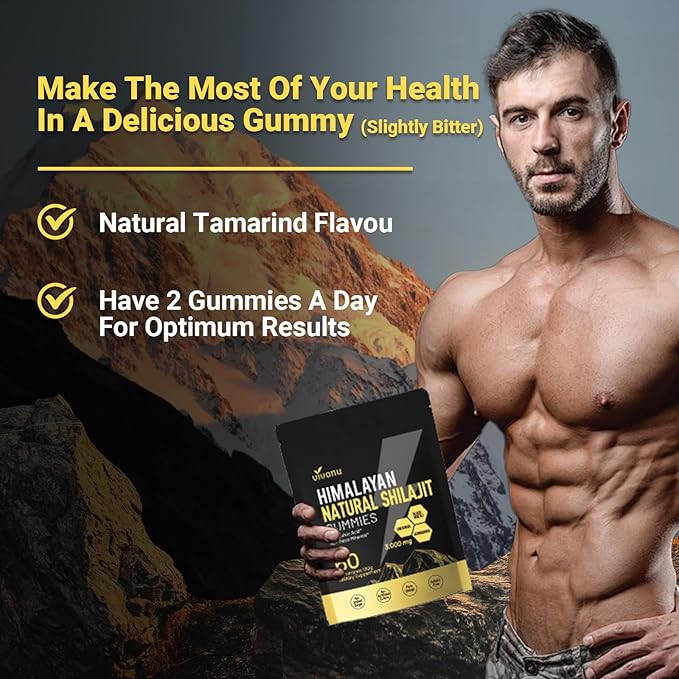 Himalayan Shilajit Gummies with Ashwagandha & Gokshura | 85+ Trace Minerals & Fulvic Acid | Organic, Non-GMO Micronutrient Supplement for Men & Women | 100% Pure & Natural