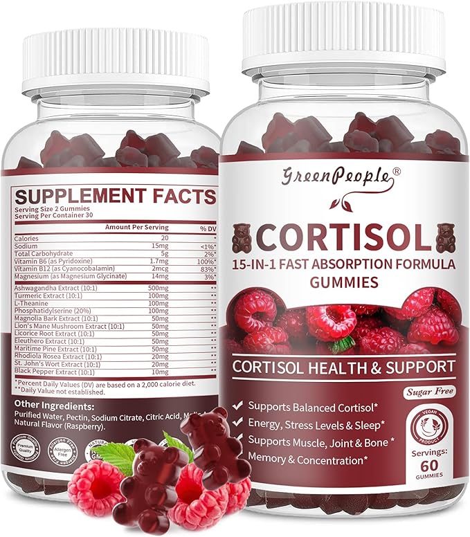Cortisol Supplements for Women - 15-in- 1 Cortisol Reducer Detox Manager with Ashwagandha/Magnesium/L-theanine/Phosphatidylserine/Vitamin B6 for Mood/Focus & Sleep 60CT
