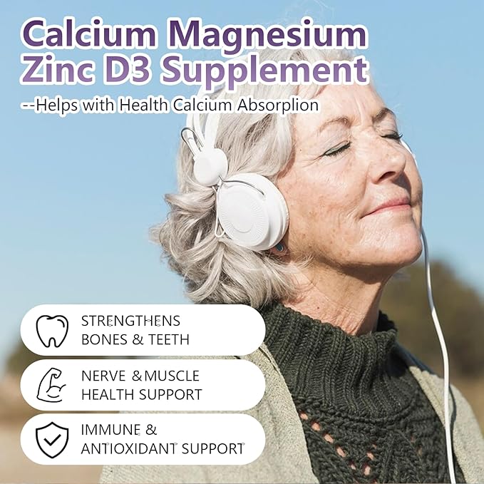 1 Pack 2000MG Calcium Magnesium Zinc Gummies with Vitamin D3 & Elderberry, Sea Moss for Bone & Tooth Strength, Muscle & Immunity, Blueberry Flavor, 60ct.