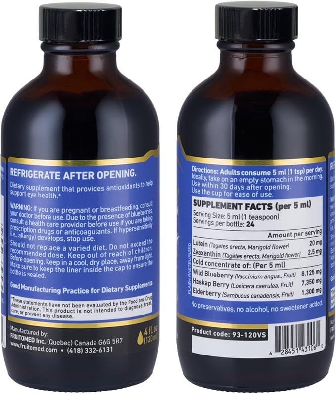 Immunia Vision. Lutein, Wild Blueberry, and Elderberry Concentrate. Eye Health Antioxidant Supplement. Concentrated Formula. Delicious Taste. 5 ml/Day. (1-Pack)