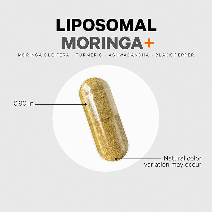 Codeage Liposomal Moringa+ Supplement, 400mg Moringa 50:1 Extract - 20,000mg Moringa Oleifera Leaf Equivalent - Turmeric, Ashwagandha, Black Pepper, 3-Month Supply, Vegan Moringa Powder - 180 Capsules