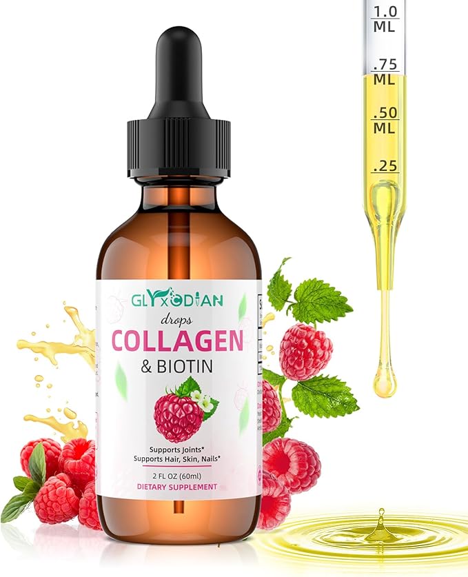 Collagen Biotin Liquid Drops:50000mcg Liquid Collagen Supplement Enhanced Hair Growth High Antioxidant Support Skin Strong Nail Strength Vitamin C Hyaluronic Acid Non-GMO Formula for Women Men