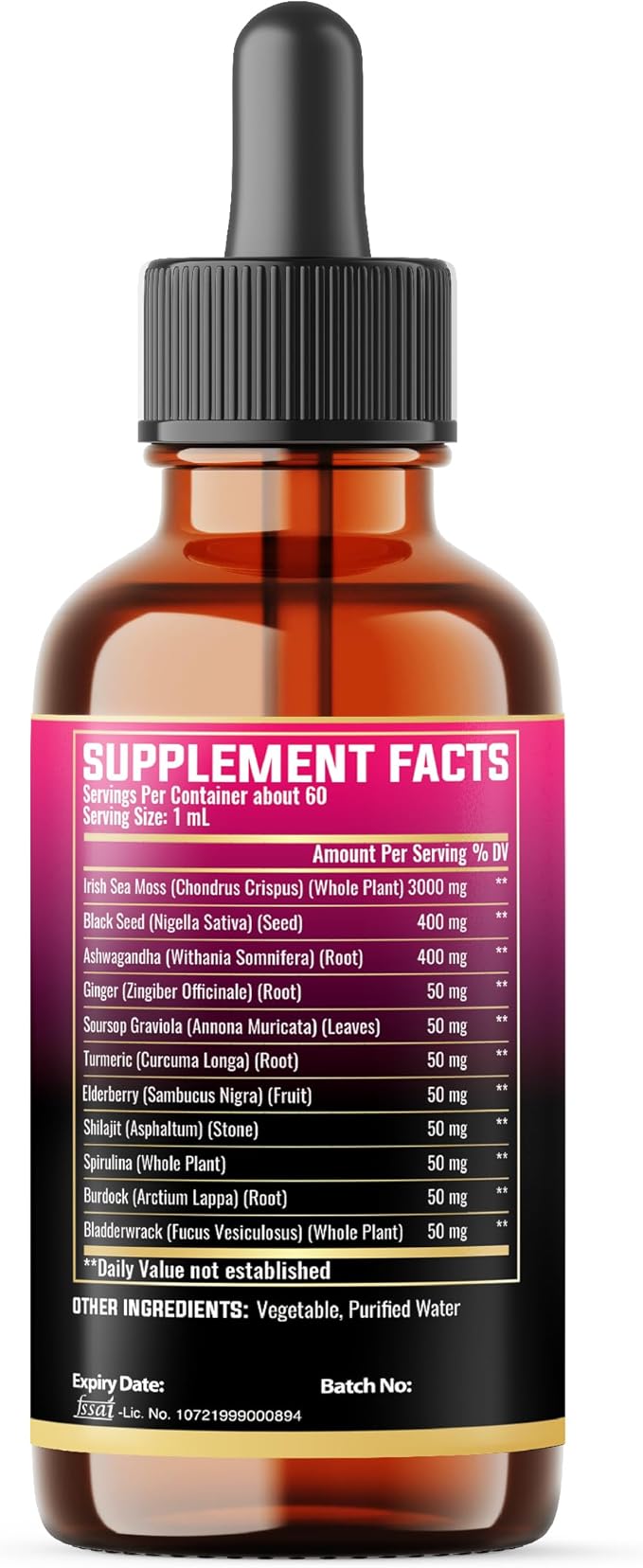 11in1 Sea Moss Liquid Drops - Irish Sea Moss with Black Seed Oil, Ashwagandha & 8 Other - Supplement for Immune, Skin, Digestion - 2 Fl Oz - 60 Days