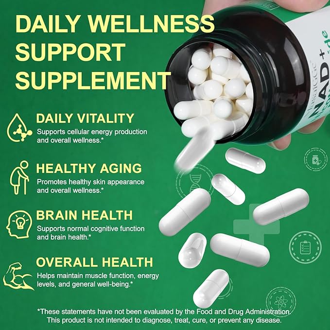 NAD Supplement, NAD Nicotinamide Riboside with Premium Nicotinamide Riboside & Resveratrol, NMNH Supplement Alternative, Health Supplements for Anti-Aging, Energy, Focus - 60 Days Supply