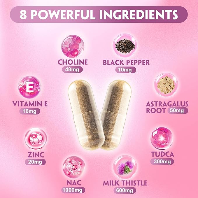 Premium Liver Support Complex - 120 Capsules with TUDCA, NAC, Milk Thistle Extract & Astragalus - Advanced Formula with Choline, Vitamin E & Zinc - 30 Day Supply