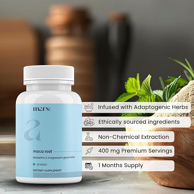 mars by GHC Maca Root Caps (Ginseng): Powered with Magnesium & Berberine - 60 Capsules | Pack of 2