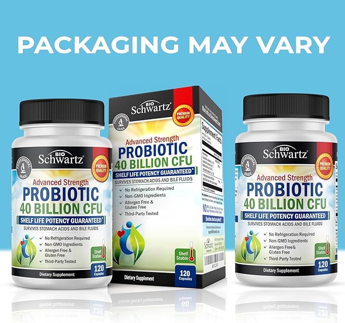 BioSchwartz Daily Probiotic Nutritional Supplement - 40 Billion CFU for Gut Health - Probiotics for Men and Women - Digestive Health with Astragalus & Lactobacillus - Shelf Stable - 120 Count