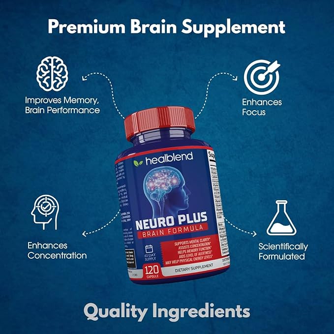 Neuro Plus Brain & Focus Formula - Brain Booster Supplement, Supports Mental Clarity & Focus - Enhances Concentration & Mental Energy – 120 Capsules (3 Pack)