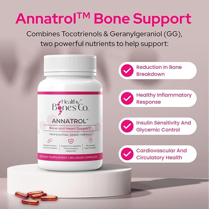 Annatrol Bone Support, Premium Annatto Tocotrienols & Geranylgeraniol (GG) Vitamin E Supplement, 300mg Tocotrienols Vitamin E (DeltaGold Delta + Gamma) 300mg GG-Gold, Helps Promote Bone & Heart Health