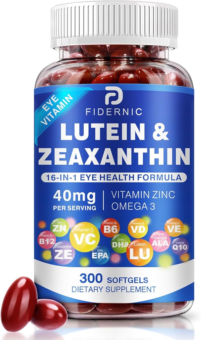 Lutein and Zeaxanthin Supplement - Eye Vitamins, 40 mg Lutein & 8 mg Zeaxanthin with Vitamins C, E, Zinc, Omega-3 & CoQ10 for Blue Light Protection, Eye Health Support, Eyebright - 300 Softgels