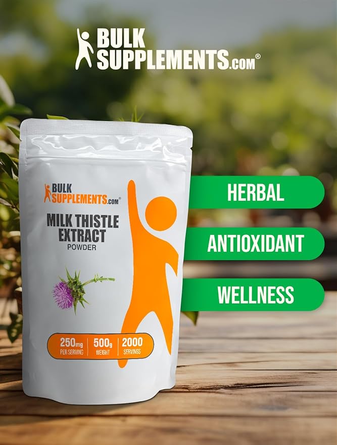 BulkSupplements.com Milk Thistle Extract Powder - Herbal Supplement, Milk Thistle Supplement - Gluten Free, 250mg per Serving, 500g (1.1 lbs) (Pack of 1)