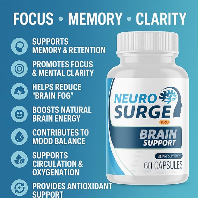 Neuro Surge Pro Brain Support Supplement, 60 Capsules, with Vitamins B6, D3, E, Selenium, L-Glutamine (1)