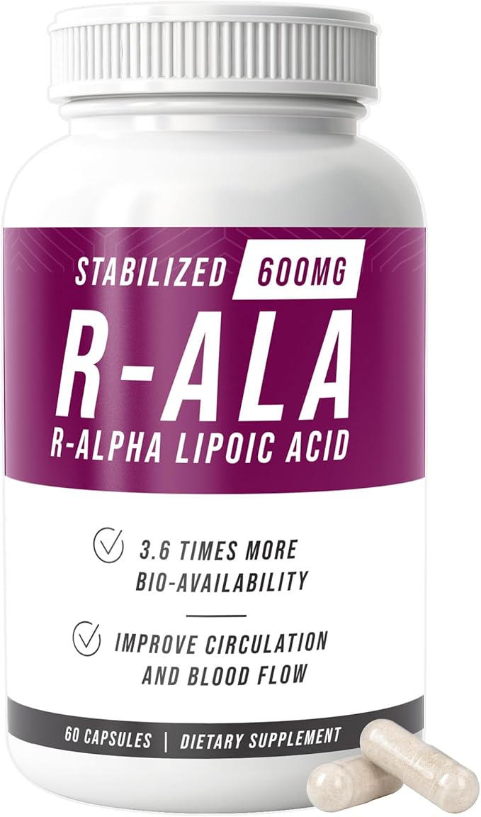 NERVE RENEW R-ALA Stabilized R Alpha Lipoic Acid 600mg Nerve Support Supplement 60 Capsules