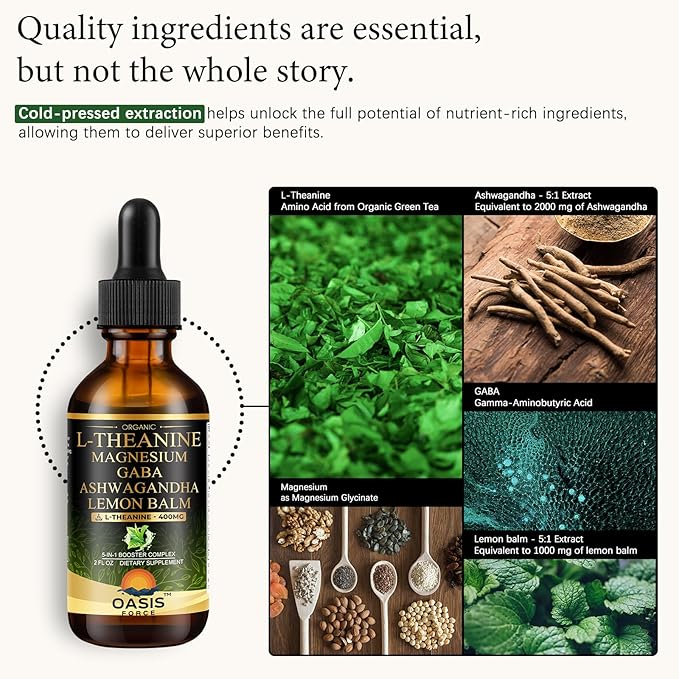 L Theanine 400mg Liquid Drops, L-Theanine Supplement for Adults & Kids with GABA, Magnesium & Ashwagandha, Natural Sleep, Focus & Relaxation Support, Vegan, Alcohol-Free, Non-GMO, 2 FL OZ