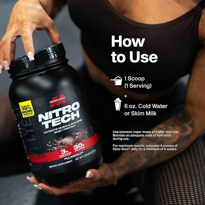 Muscletech Whey Protein Powder (Vanilla Cream, 4 Pound) - Nitro-Tech Ultimate Muscle Building Formula with Whey Protein Isolate - 30g of Protein, 3g of Creatine & 6.8g of BCAA - Packaging May Vary