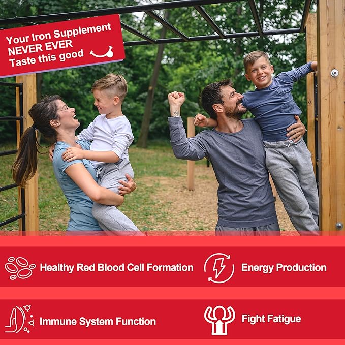 Iron Gummies for Women 25mg Plus Vitamin C, Beet Root, Vitamin B12, Folate for Iron Deficiency, Anemia, Energy Boost, Sugar Free Iron Supplement, Non-Constipating, No After Taste, 60 Cts