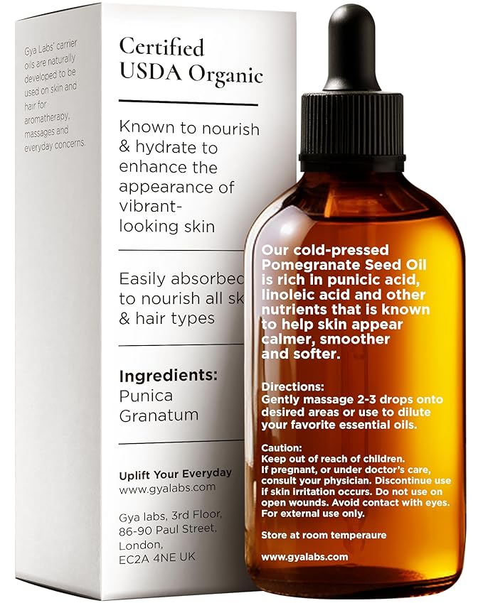 Gya Labs Organic Pomegranate Seed Oil for Skin, Face & Body - 100% Pure Natural Pomegranate Carrier Oil for Hair, Diffuser (3.4 Fl Oz)