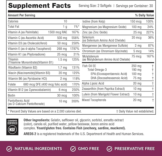 EyePromise Macular Health Complete | 2 Softgel Multivitamins with Complete Eyecare Support | 10 mg of Lutein and Zeaxanthin | A Patented Complete Eye Health Formula