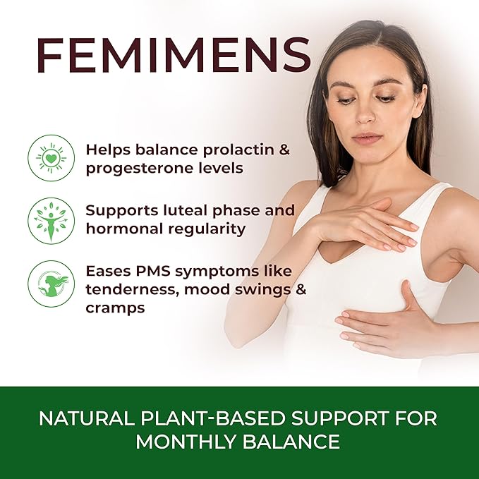 FEMIMENS – PMS Support Supplement for Women – PMS Relief for Women & Menstrual Cramp Relief – Hormonal Balance for Women – Chasteberry Vitex, Ashwagandha, Ginger, Fenugreek – 120 Vegan Capsules
