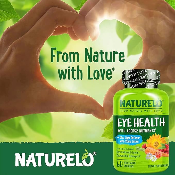 NATURELO Eye Vitamins - AREDS 2 Formula Nutrients with Lutein, Zeaxanthin, Vitamin C, E, Zinc, Plus DHA - Supplement for Dry Eyes, Healthy Vision, Eye Support - 60 Vegan Capsules