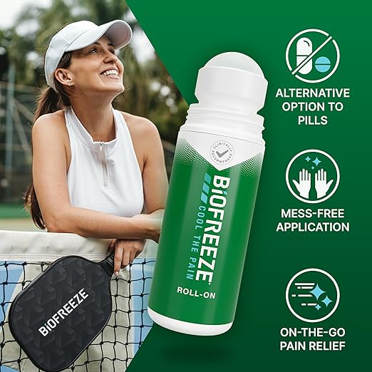 Biofreeze Roll On Pain Relief for Knee, Neck, Hip, Joint, Shoulder, & Simple Backache, Arthritis Pain Reliever, Sore Muscle Relief, Roll On Menthol Gel 3 Fl Oz (Pack of 3)