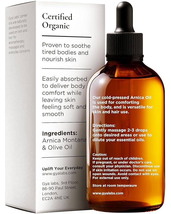 Gya Labs Organic Arnica Oil - 100% Pure Natural Arnica Carrier Oil for Skin, Massage, Aromatherapy & Soothing (1 Fl Oz)