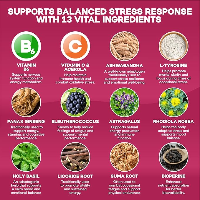 Cortisol Manager Supplement and Balance Mood with Ashwagandha & L-Tyrosine, 120 Capsules, Helps Maintain Healthy Energy Levels and Stress Relief, Fatigue Reducer Pills