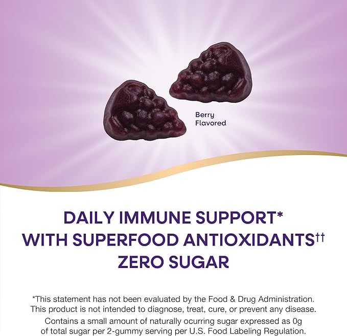 Nature's Way Sambucus Zero Sugar Immune Gummies, Daily Immune Support*, Black Elderberry Extract, Vitamin C, Vitamin D3, Zinc, Sugar Free, Sugar Alcohol Free, Plant-Based Sweeteners, 70 Gummies
