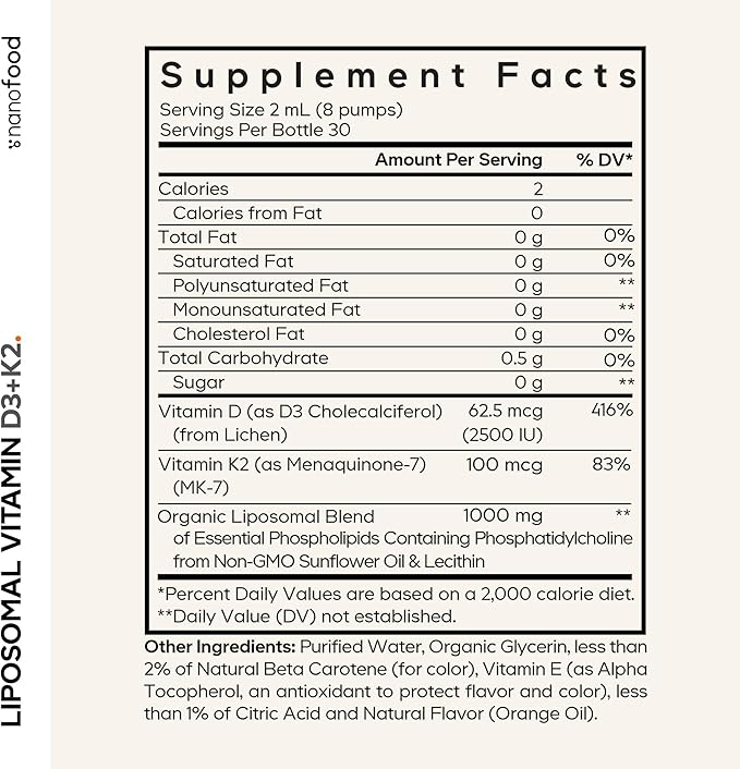 Codeage Liquid Vitamin D3 K2 Supplement, Liposomal Vitamin D Cholecalciferol, Menaquinone MK-7, Liquid Vitamin K - Vegan & Non-GMO - No Sugar - 2 fl oz