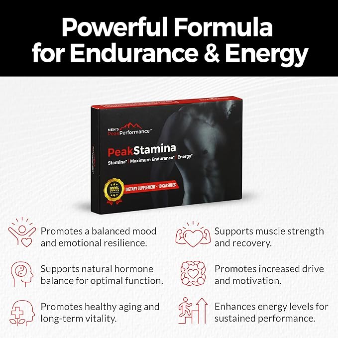 Male Maximizer Supplement - Energy, Endurance & Stamina Support for Peak Performance with Horny Goat Weed, Ashwagandha, Tongkat Ali & Maca - 10pk Capsules
