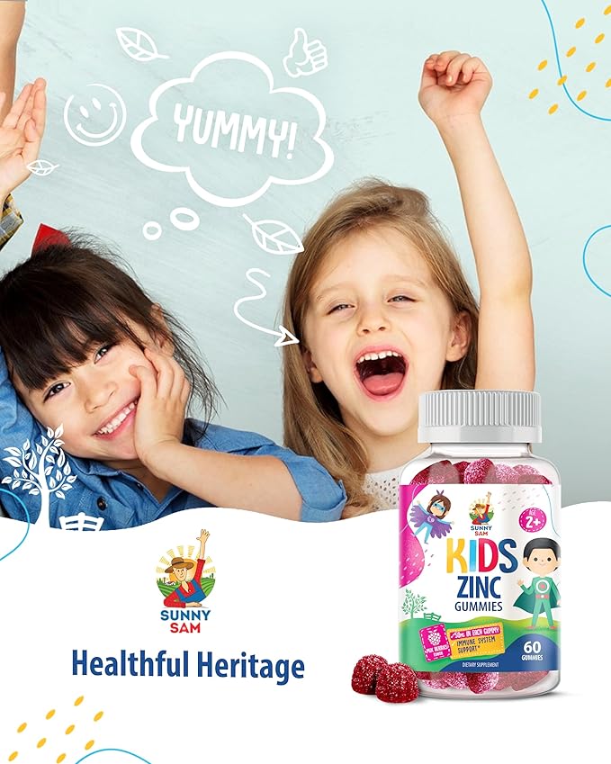 Zinc Gummies for Kids - Chewable Zinc Gummy Supplement for Children Immune Support - Low Sugar Natural Antioxidant Non-GMO Vitamin Chewables for Toddlers & Teens - 2Pack