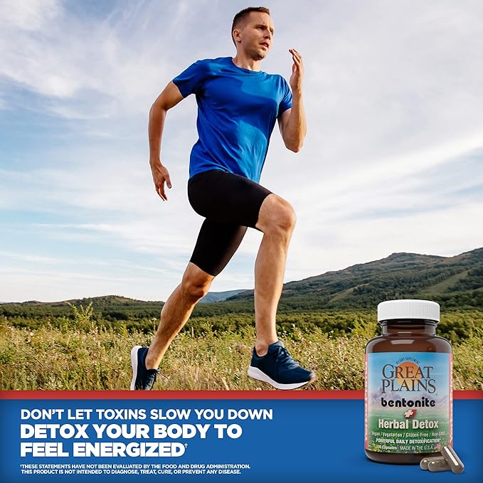 Yerba Prima Bentonite Clay Plus Herbal Detox, 100 Veg Capsules - Food Grade Clay from The Great Plains, USA - Colon & Liver Cleanse Supplement with Calcium Clay