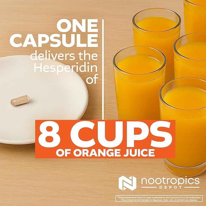 Nootropics Depot Hesperidin Capsules | 500mg | 180 Count | 90% Extract | Citrus aurantium | Supports Metabolic Function + Cardiovascular Health