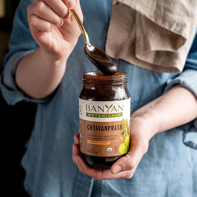 Banyan Botanicals Chyavanprash – Organic Ayurvedic Herbal Jam with Raw Honey, Amla & Ashwagandha – Vitalizing Superfood Immune Support Supplement* – 16.9 oz – Non GMO Sustainably Sourced Gluten Free