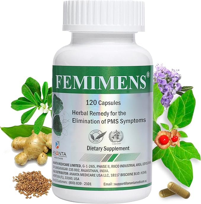 FEMIMENS – PMS Support Supplement for Women – PMS Relief for Women & Menstrual Cramp Relief – Hormonal Balance for Women – Chasteberry Vitex, Ashwagandha, Ginger, Fenugreek – 120 Vegan Capsules