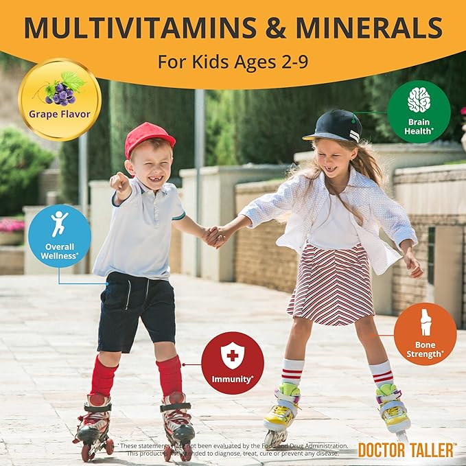 NuBest Doctor Taller Kids - Support Bone Strength with Multivitamins, Multiminerals, Calcium - Premium Formula for Ages 2 to 9 - Grape Flavor - 12 Pack | 18 Months Supply