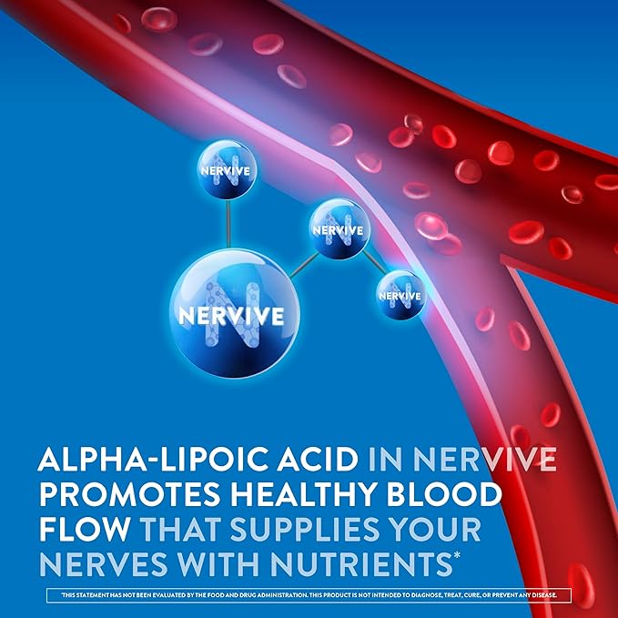 Nervive Nerve Health, with Alpha Lipoic Acid, to Fortify Nerve Health and Support Healthy Nerve Function in Fingers, Hands, Toes, & Feet*, ALA, Vitamins B12, B6, & B1, 60 Tablets