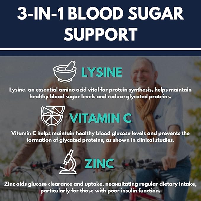 Max-LyZinC | L-Lysine 1100 mg + Zinc 6 mg + Vitamin C 100 mg - 3-in-1 Supplement for Maintaining Blood Sugar Already in The Healthy Range - One-Scoop-Per Day Powder