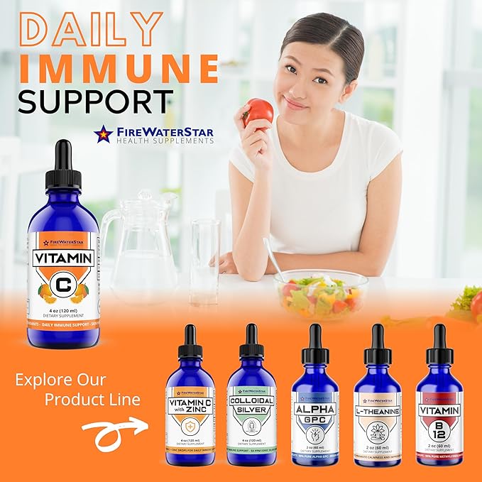 FWS Liquid Vitamin C Supplement for Adults and Kids, Organic, Non-GMO, Vegan, Easy VIT C Drops, Ascorbic Acid, 4 Month Supply, Supports Immune System and Skin Health, Essential Vitamin, 4 oz