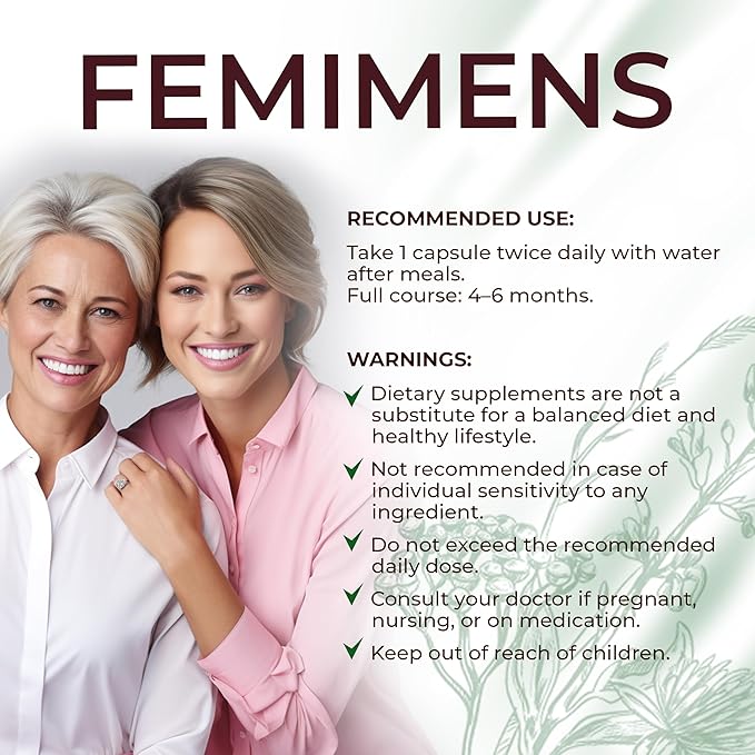FEMIMENS – PMS Support Supplement for Women – PMS Relief for Women & Menstrual Cramp Relief – Hormonal Balance for Women – Chasteberry Vitex, Ashwagandha, Ginger, Fenugreek – 120 Vegan Capsules