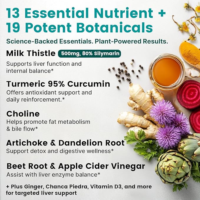 32-in-1 Liver Cleanse Detox and Repair with Milk Thistle, Silymarin, Artichoke Extract and Beetroot Powder for Liver Support - Gallbladder Supplement with Active Liver Health Formula - 1426mg (90ct)