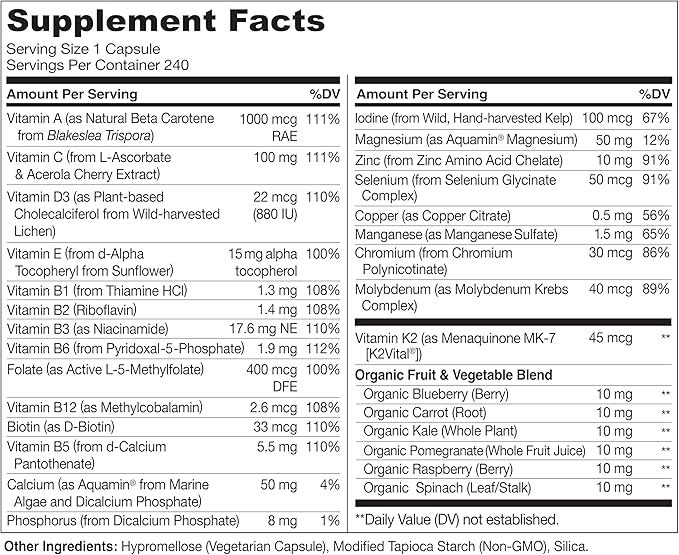 NATURELO Mens Multivitamins - One Daily Multivitamin for Men with Vitamins, Minerals & Organic Whole Foods, Boost Energy & Health, Non-GMO, 240 Vegetarian Capsules