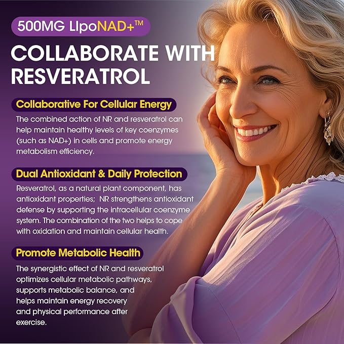 NAD+ Supplement for Women - Liposomal NAD Supplement Nicotinamide Riboside with Resveratrol & Quercetin | NAD Plus Boosting Cellular Energy/Anti-Aging Support | 100 Vegan Capsules
